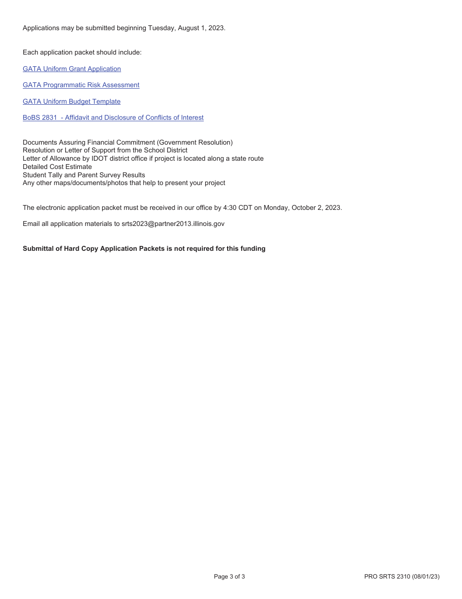 Form PRO SRTS2310 Illinois Safe Routes to School Funding Application - Non-infrastructure Project Application - Illinois, Page 3
