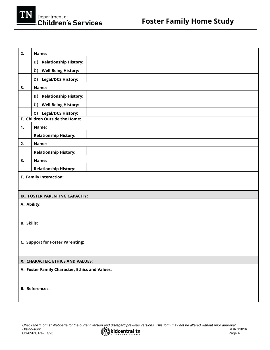 Form CS-0961 Foster Family Home Study - Tennessee, Page 4