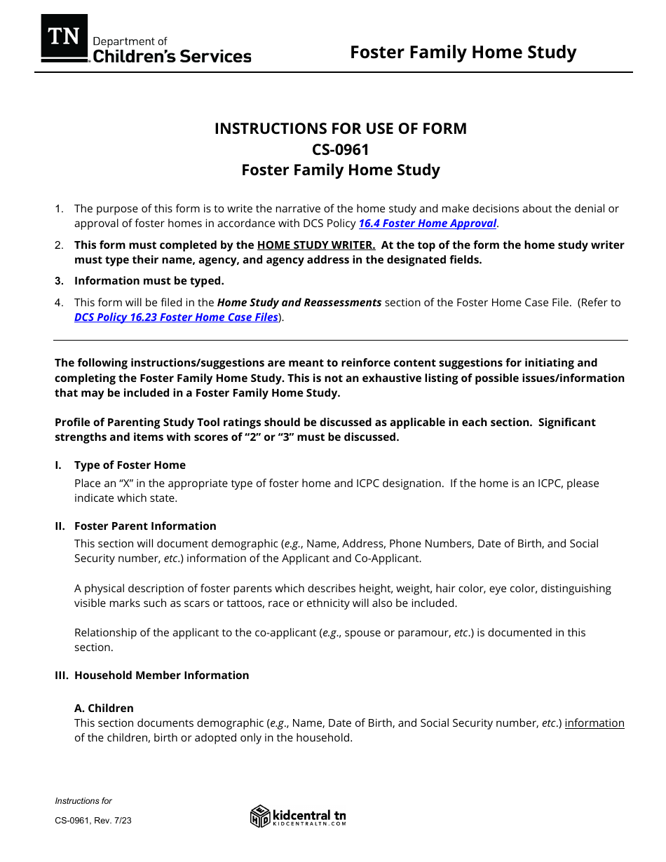 Form CS-0961 Foster Family Home Study - Tennessee, Page 5