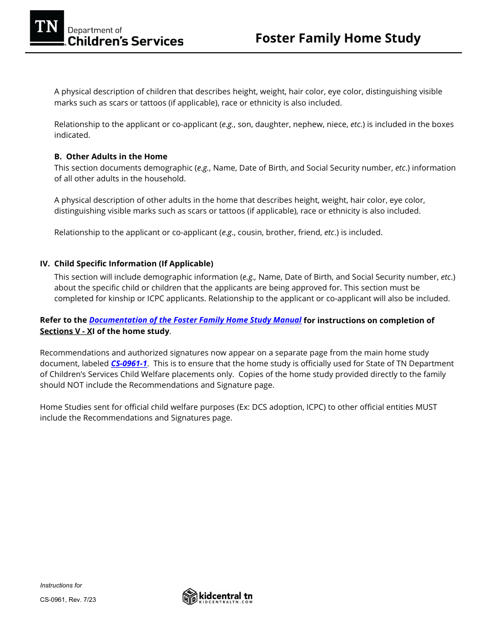 Form CS-0961 Foster Family Home Study - Tennessee, Page 6