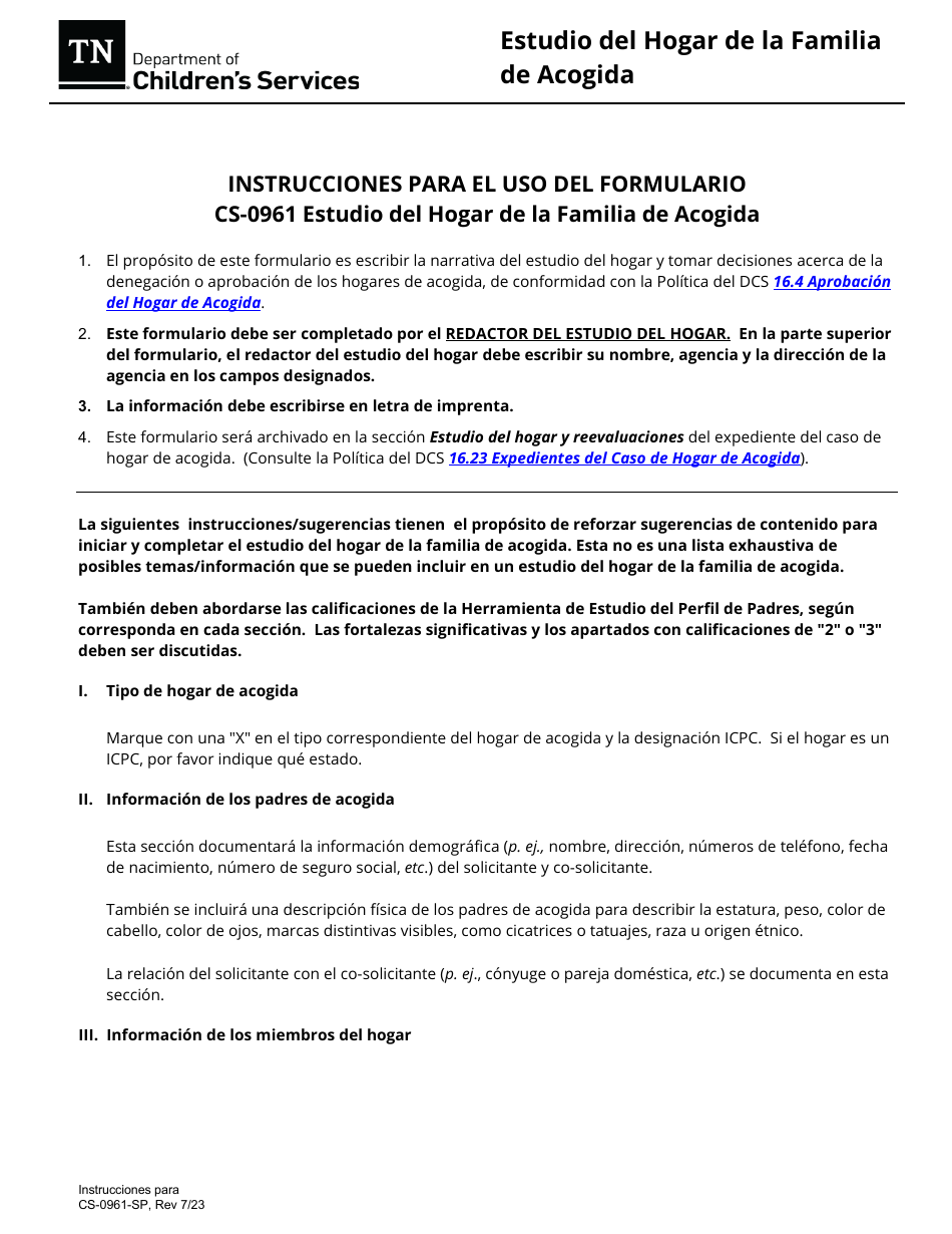 Formulario CS-0961 Estudio Del Hogar De La Familia De Acogida - Tennessee (Spanish), Page 6