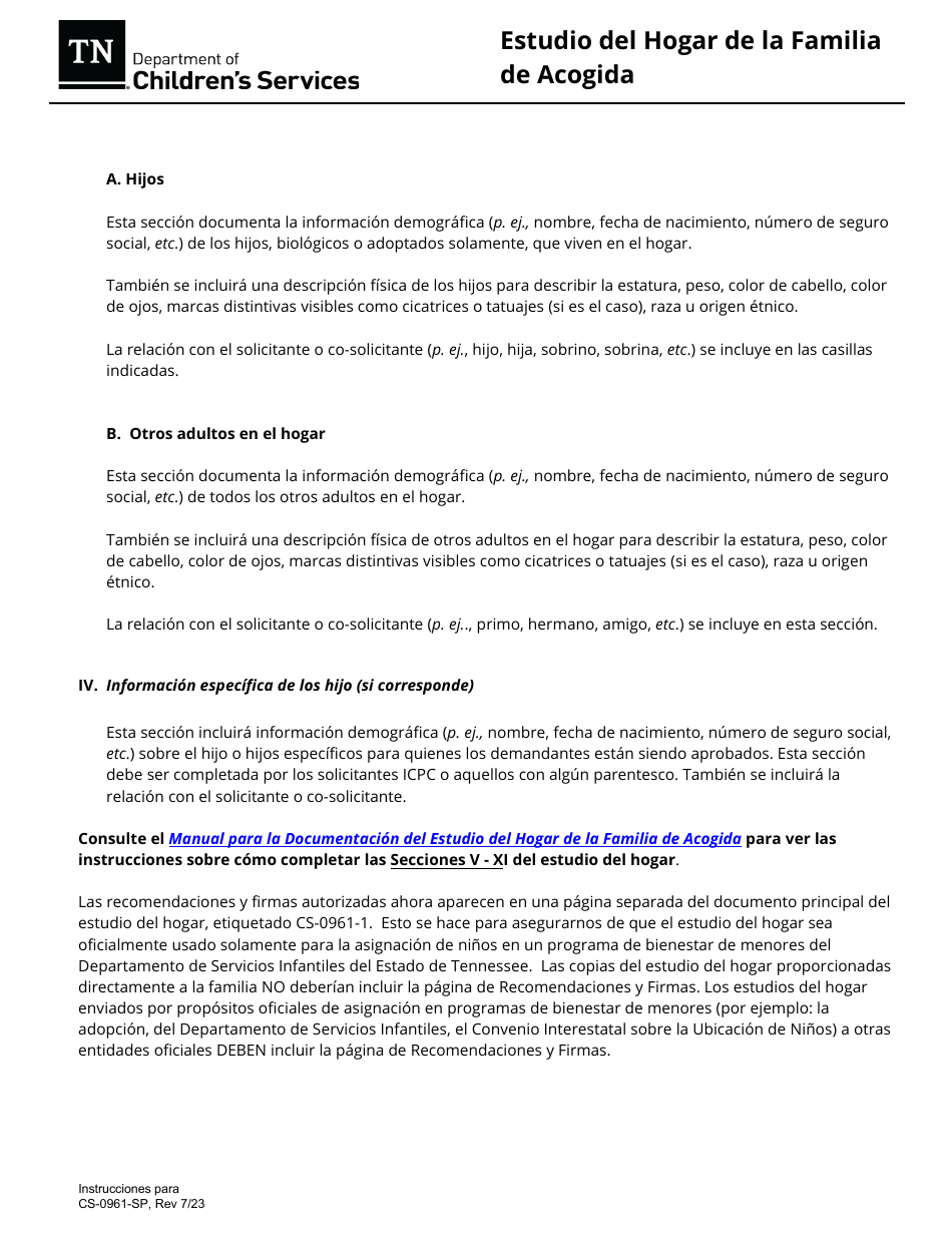 Formulario CS-0961 Estudio Del Hogar De La Familia De Acogida - Tennessee (Spanish), Page 7