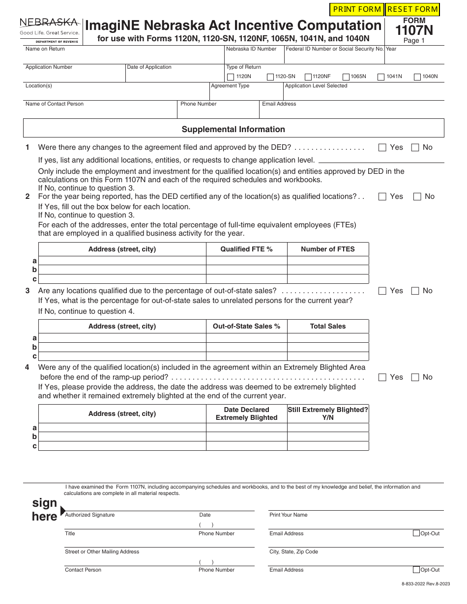 Form 1107N - Fill Out, Sign Online and Download Fillable PDF, Nebraska ...