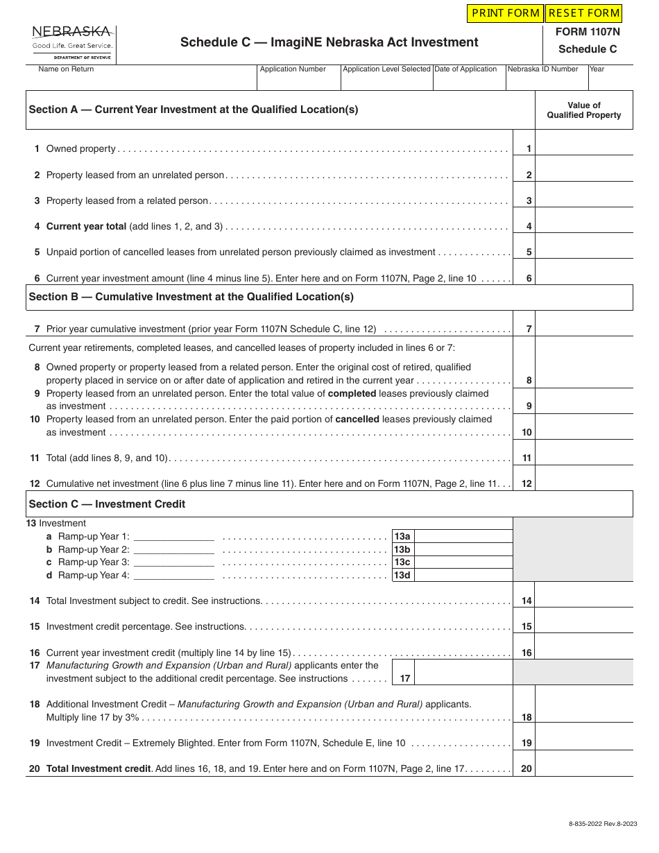 Form 1107N Imagine Nebraska Act Incentive Computation - Nebraska, Page 19