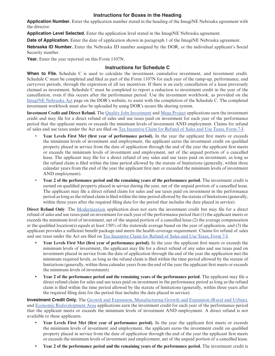 Form 1107N Imagine Nebraska Act Incentive Computation - Nebraska, Page 20