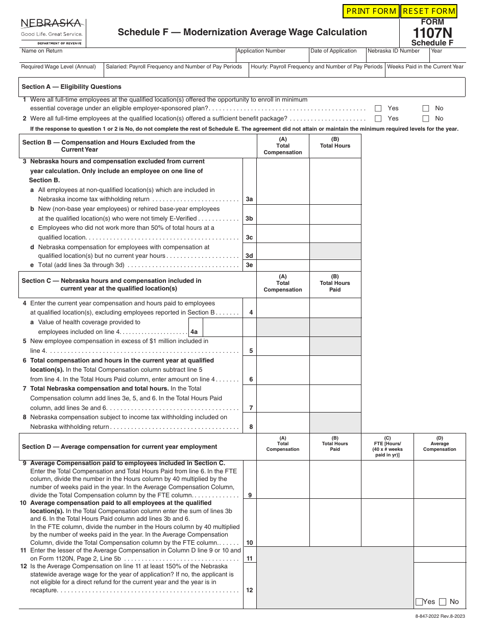 Form 1107N Imagine Nebraska Act Incentive Computation - Nebraska, Page 29