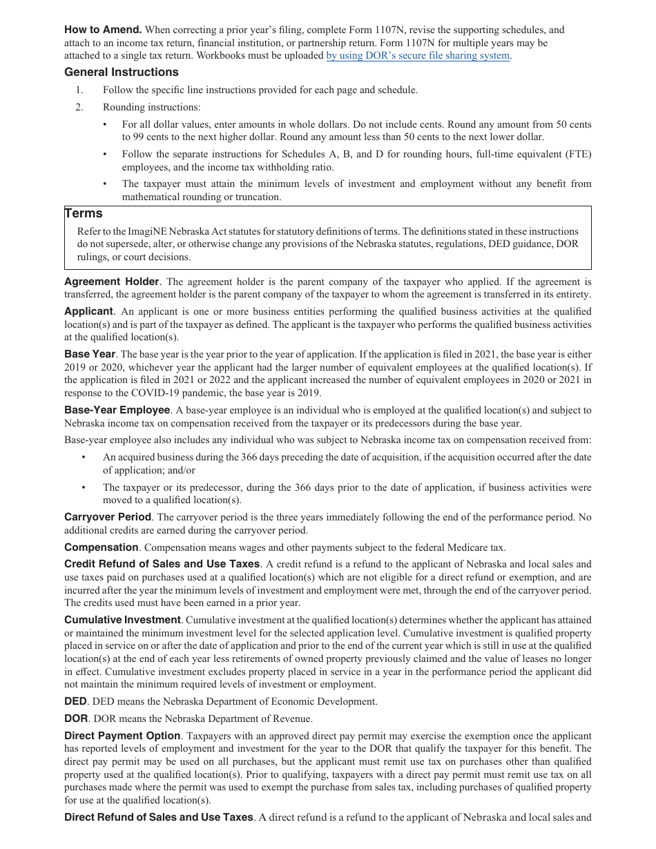 Form 1107N Imagine Nebraska Act Incentive Computation - Nebraska, Page 4