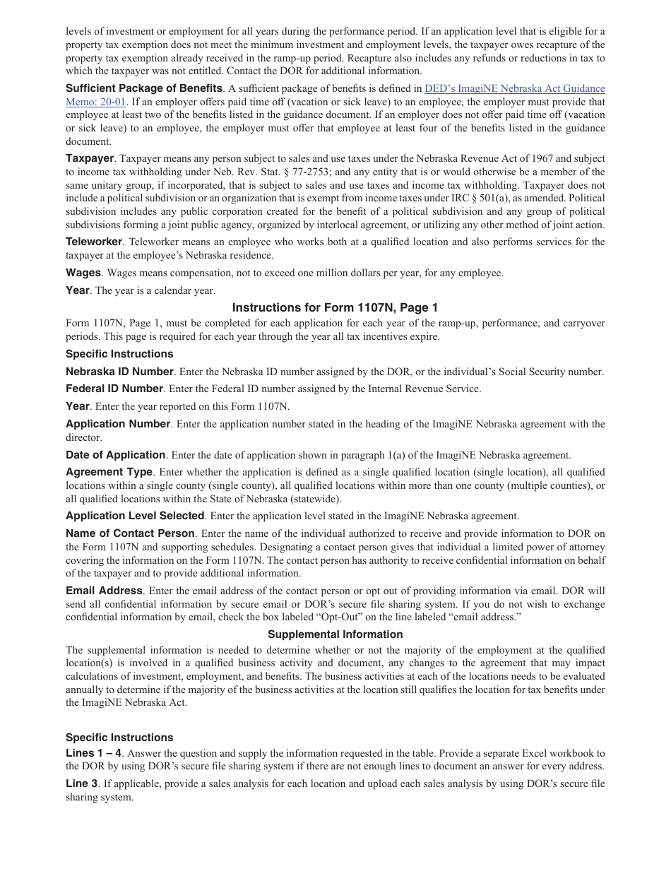 Form 1107N Imagine Nebraska Act Incentive Computation - Nebraska, Page 7