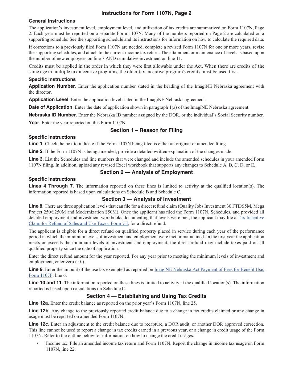 Form 1107N Imagine Nebraska Act Incentive Computation - Nebraska, Page 8