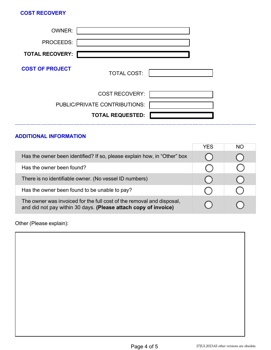 Derelict Vessel Removal Project Application for Reimbursement - Washington, Page 4