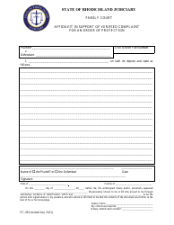 Document preview: Form FC-49 Affidavit in Support of Verified Complaint for an Order of Protection - Rhode Island
