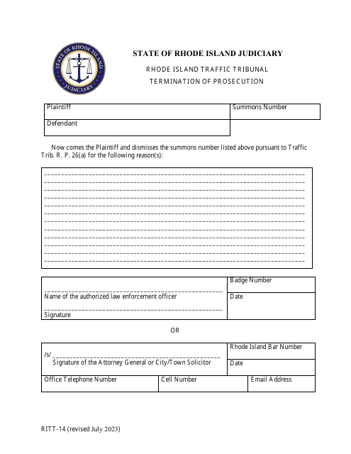 Form RITT-14 Termination of Prosecution - Rhode Island