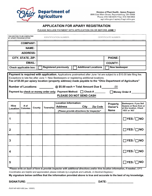 Form PLNT-AP-4201-002  Printable Pdf