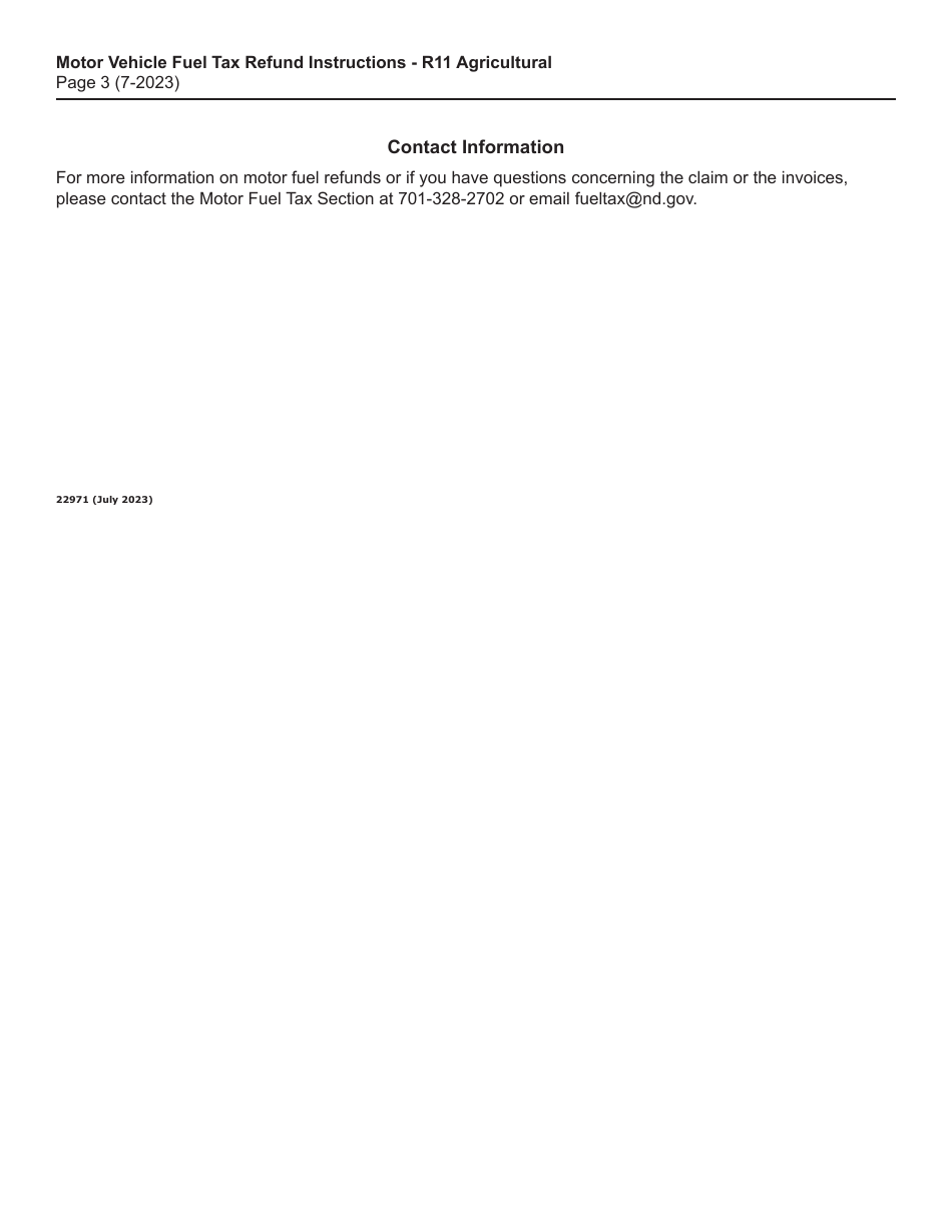 Instructions for Form R11 Motor Vehicle Fuel Tax Claim for Refund - Agricultural - North Dakota, Page 3