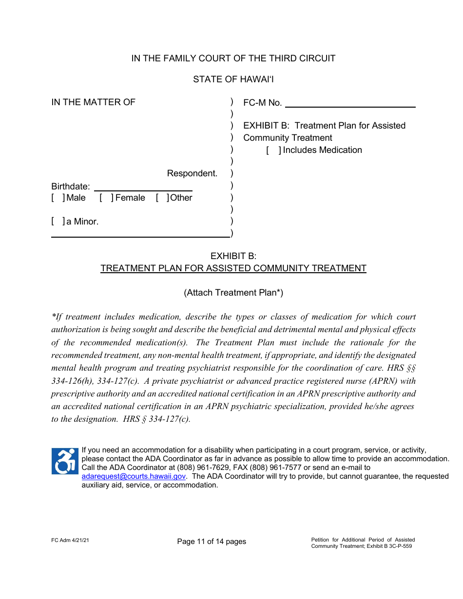 Form 3C-P-559 Petition for Additional Period of Assisted Community Treatment - Hawaii, Page 11