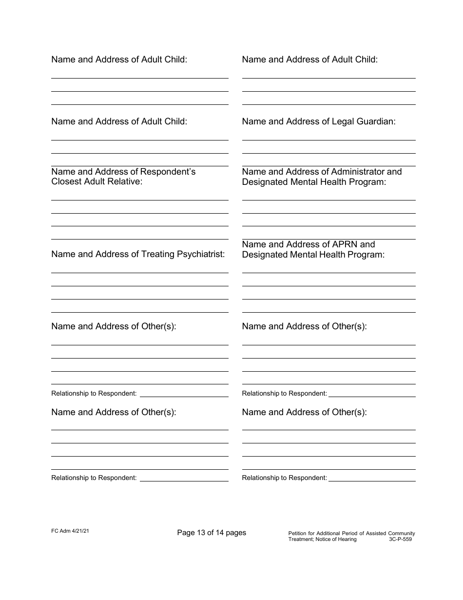 Form 3C-P-559 Petition for Additional Period of Assisted Community Treatment - Hawaii, Page 13