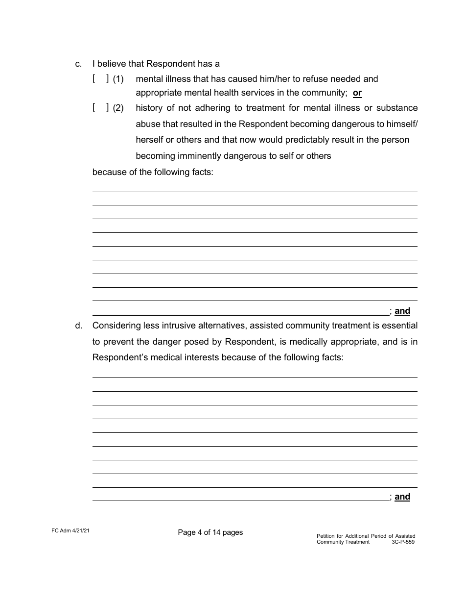 Form 3C-P-559 Petition for Additional Period of Assisted Community Treatment - Hawaii, Page 4