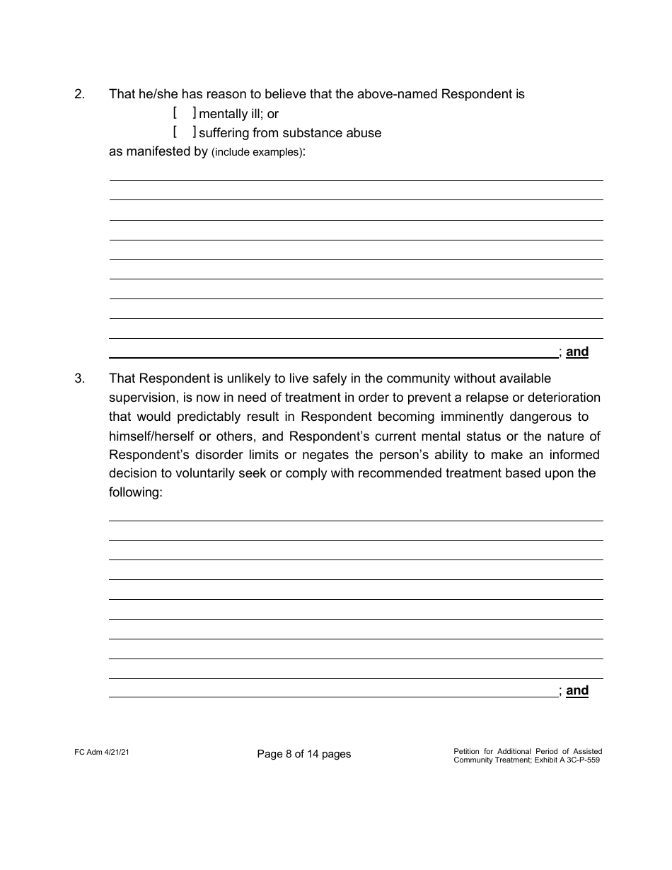 Form 3C-P-559 Petition for Additional Period of Assisted Community Treatment - Hawaii, Page 8
