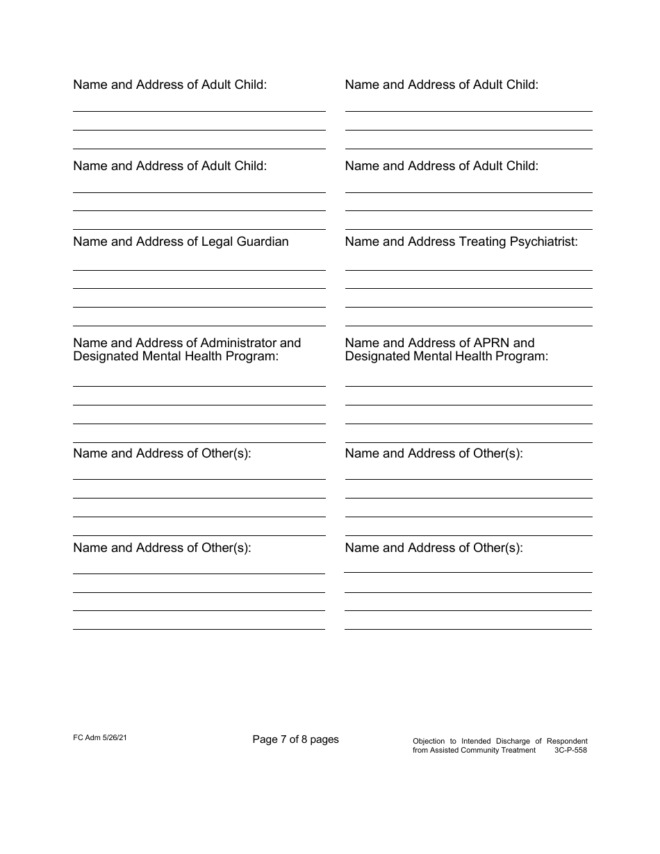 Form 3C-P-558 Objection to Intended Discharge of Respondent From Assisted Community Treatment - Hawaii, Page 7