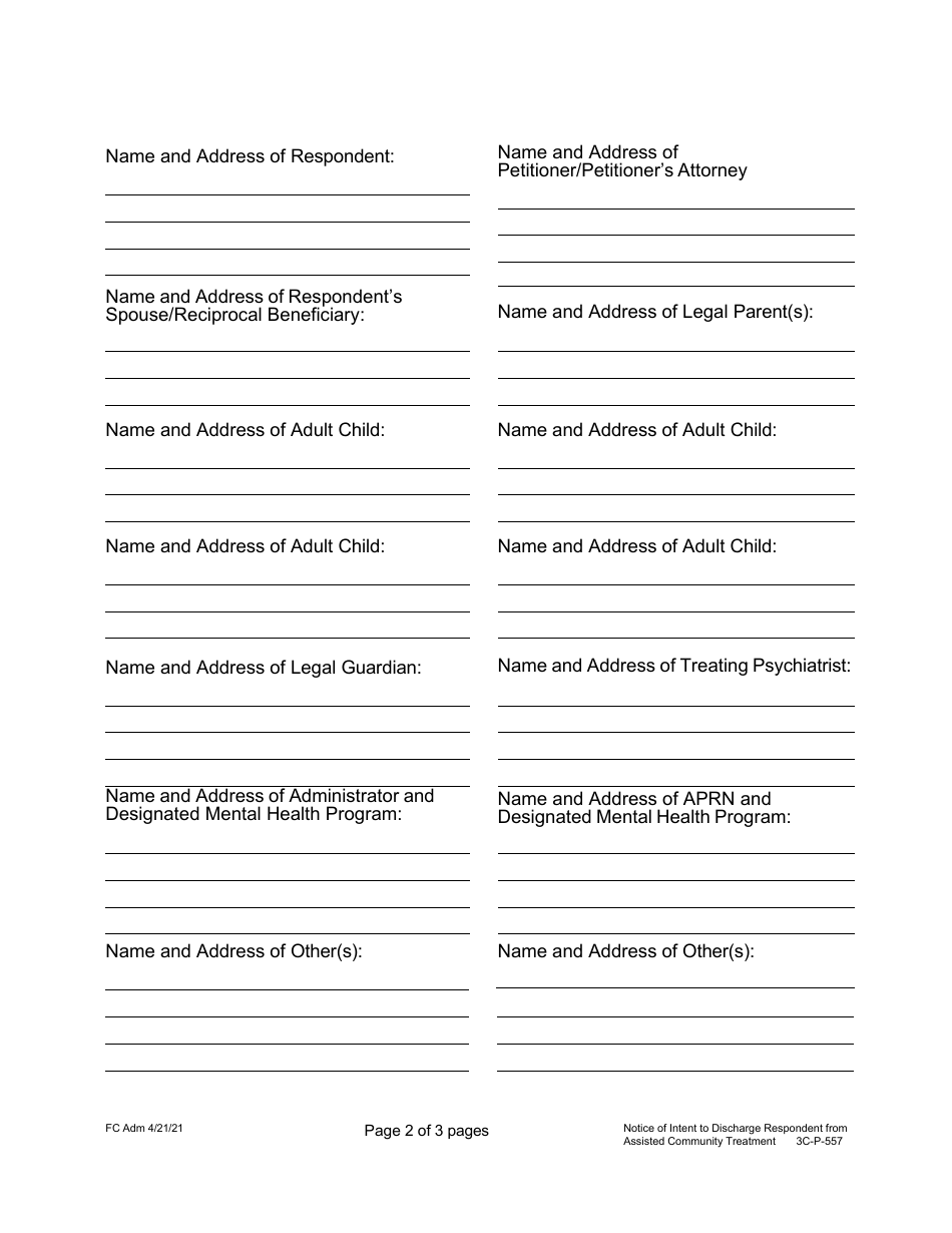 Form 3C-P-557 Notice of Intent to Discharge Respondent From Assisted Community Treatment - Hawaii, Page 2