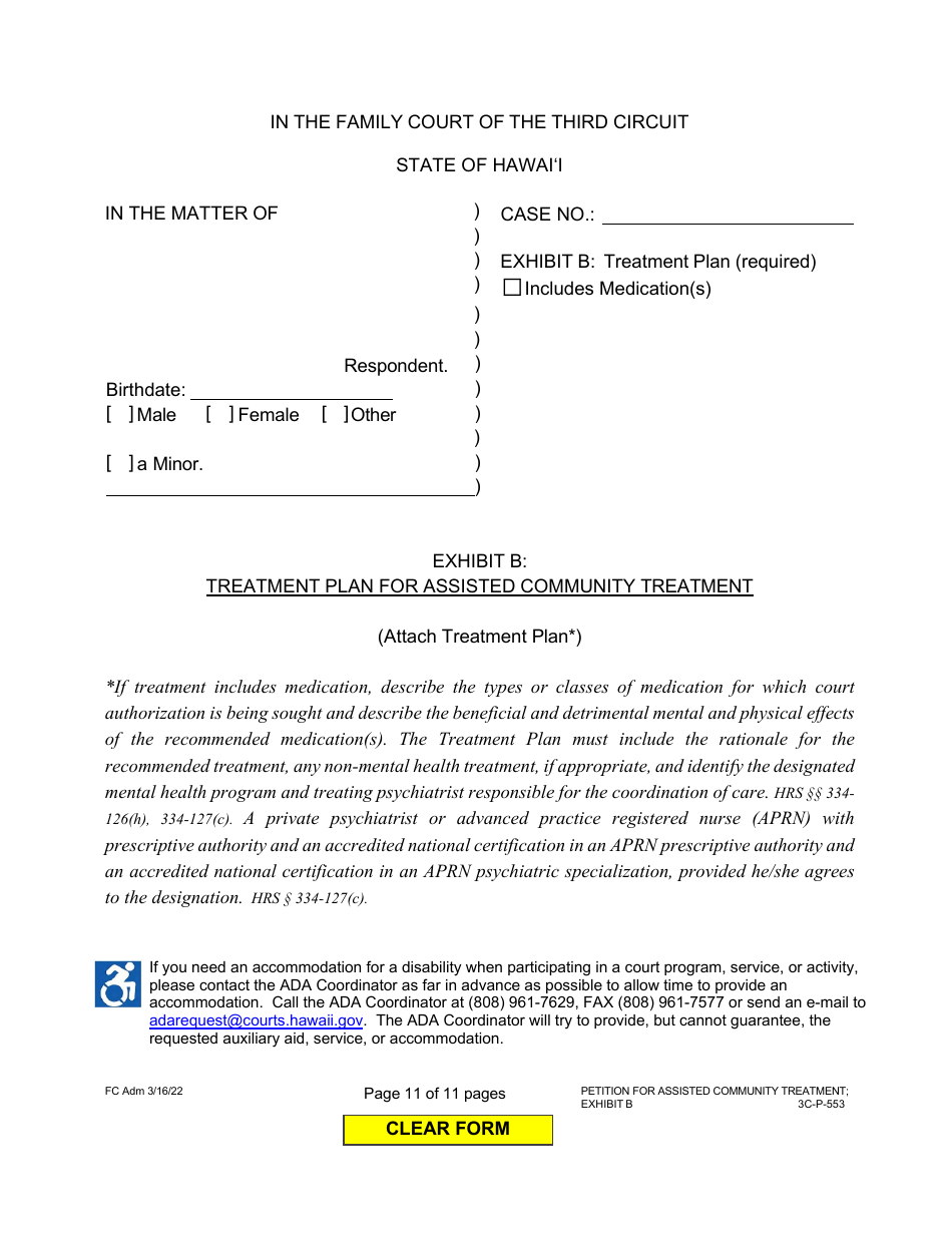 Form 3C-P-553 Petition for Assisted Community Treatment - Hawaii, Page 11
