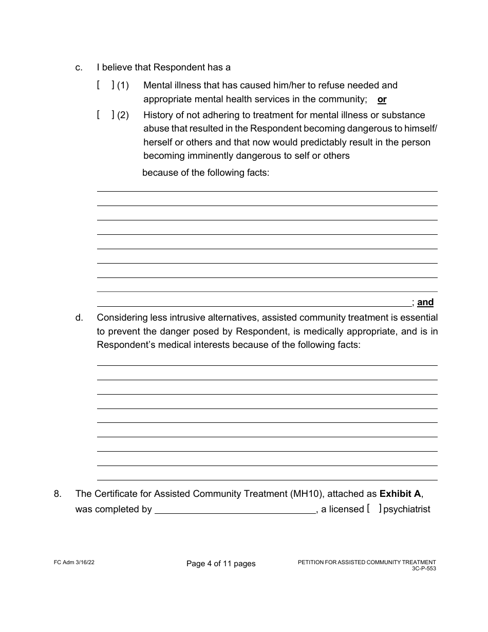 Form 3C-P-553 Petition for Assisted Community Treatment - Hawaii, Page 4