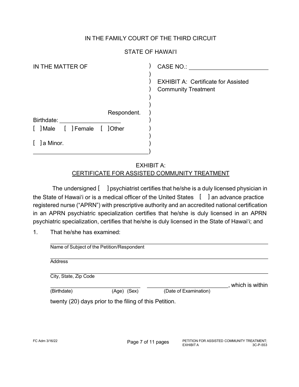 Form 3C-P-553 Petition for Assisted Community Treatment - Hawaii, Page 7