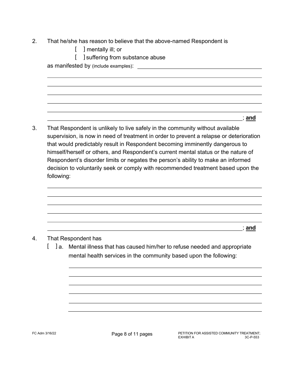 Form 3C-P-553 Petition for Assisted Community Treatment - Hawaii, Page 8
