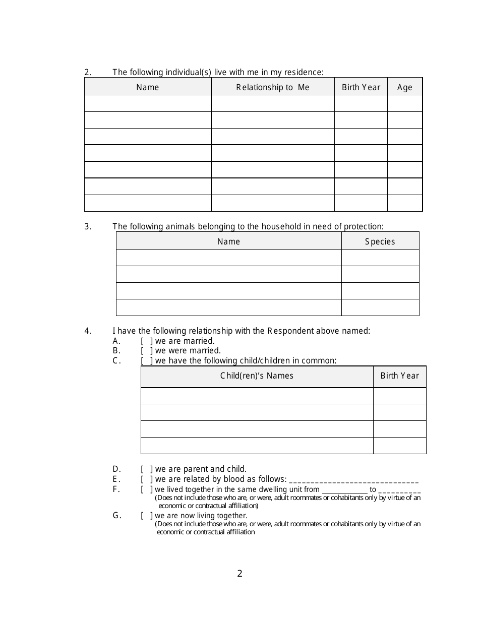 Form 2F-P-466 Ex Parte Petition for an Hrs 586 Temporary Restraining Order - Hawaii, Page 2