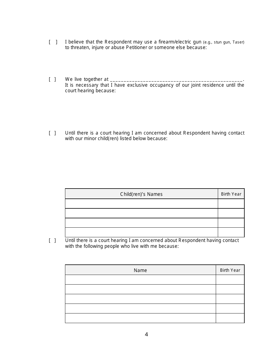 Form 2F-P-466 Ex Parte Petition for an Hrs 586 Temporary Restraining Order - Hawaii, Page 4