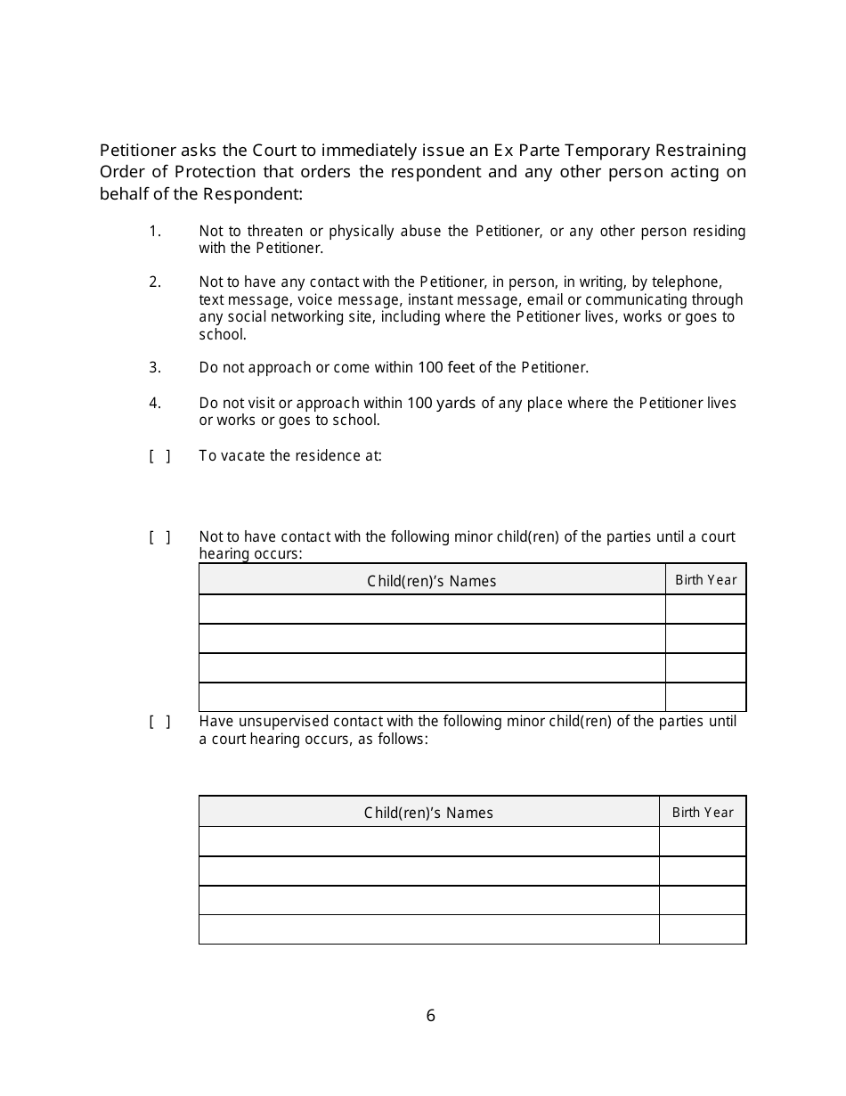 Form 2F-P-466 Ex Parte Petition for an Hrs 586 Temporary Restraining Order - Hawaii, Page 6