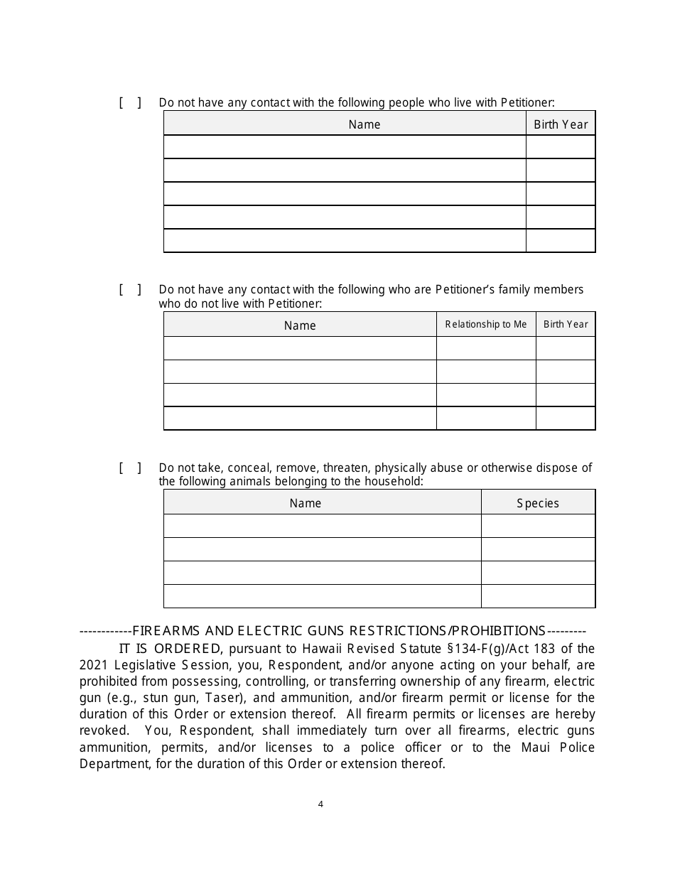 Form 2F-P-468 Temporary Restraining Order - Hawaii, Page 4