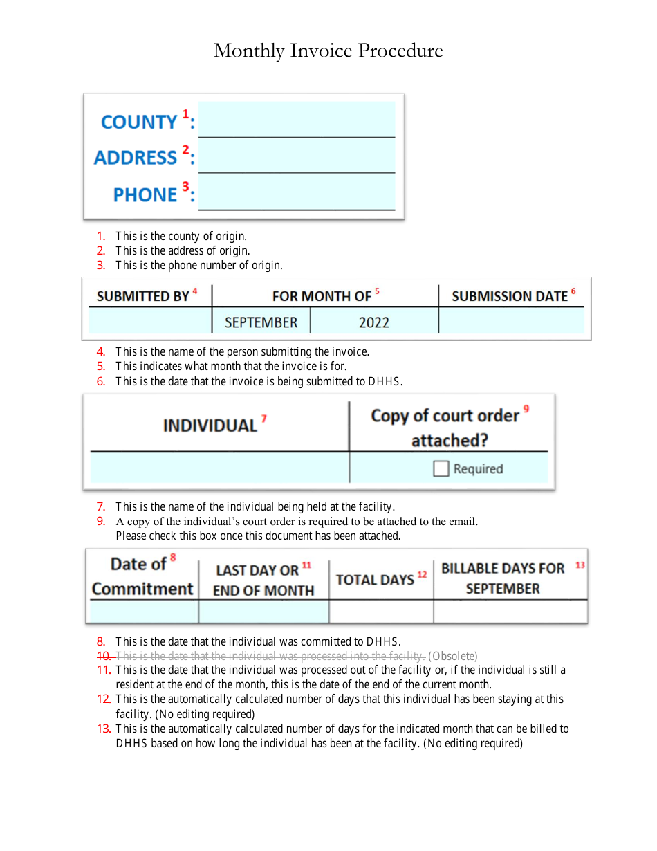 Instructions for Facility Monthly Invoice - Public Psychiatric Hospitals - Nebraska, Page 3