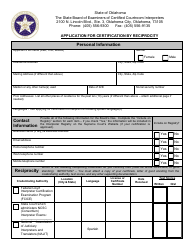 Document preview: Application for Certification by Reciprocity - Oklahoma