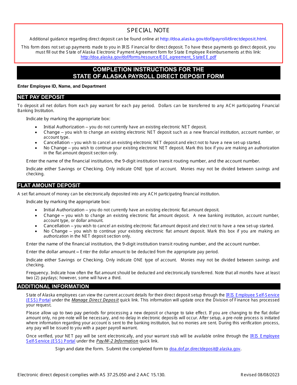 Alaska Payroll Direct Deposit Form Download Fillable PDF 2020 — 2024