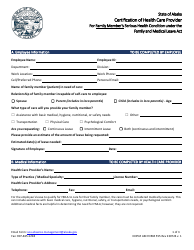 Document preview: DOPLR AM Form 555 Certification of Health Care Provider for Family Member's Serious Health Condition Under the Family and Medical Leave Act - Alaska