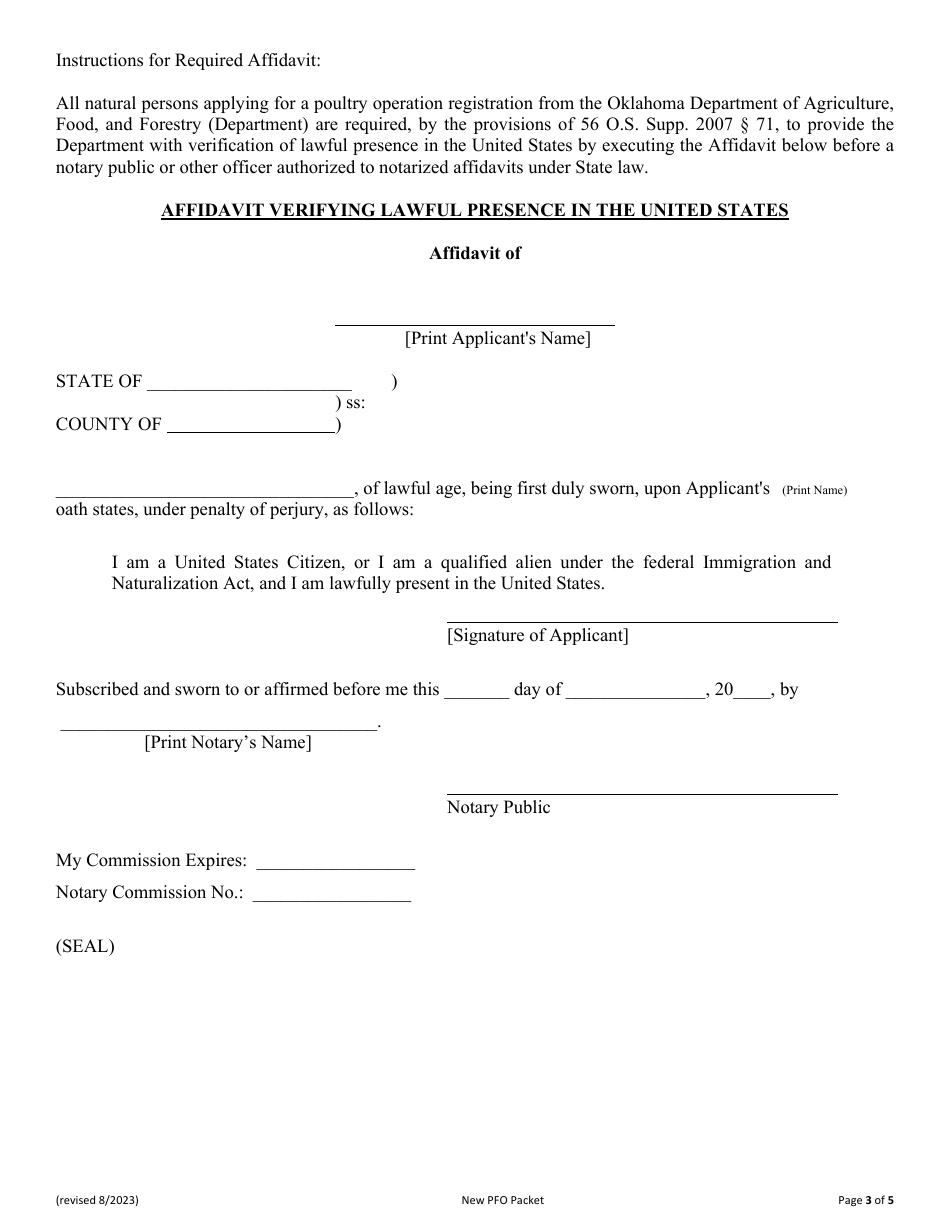 Form AEMS037 New Poultry Feeding Operation (Pfo) Application - Oklahoma, Page 3