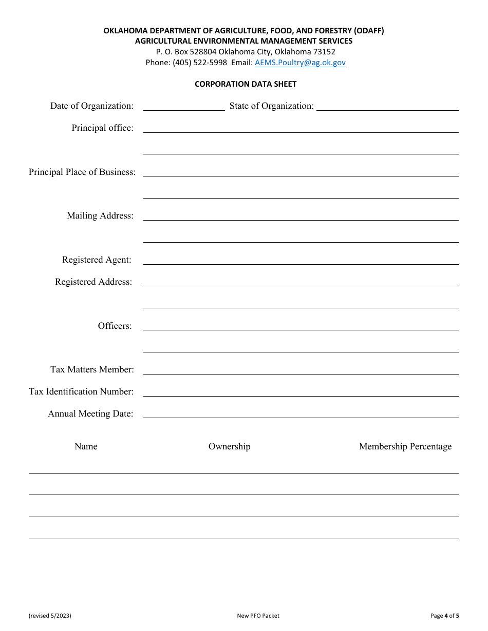 Form AEMS037 New Poultry Feeding Operation (Pfo) Application - Oklahoma, Page 4