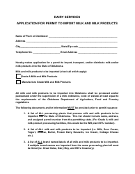 Document preview: Application for Permit to Import Milk and Milk Products - Oklahoma