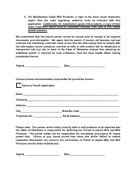 Application for Permit to Import Milk and Milk Products - Oklahoma, Page 2