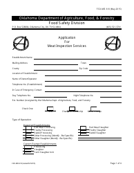 Document preview: Form FSD-MIS610 Application for Meat Inspection Services - Oklahoma