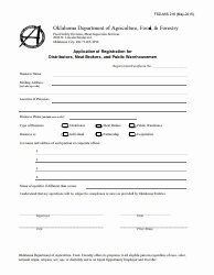 Document preview: Form FSD-MIS216 Application of Registration for Distributors, Meat Brokers, and Public Warehousemen - Oklahoma