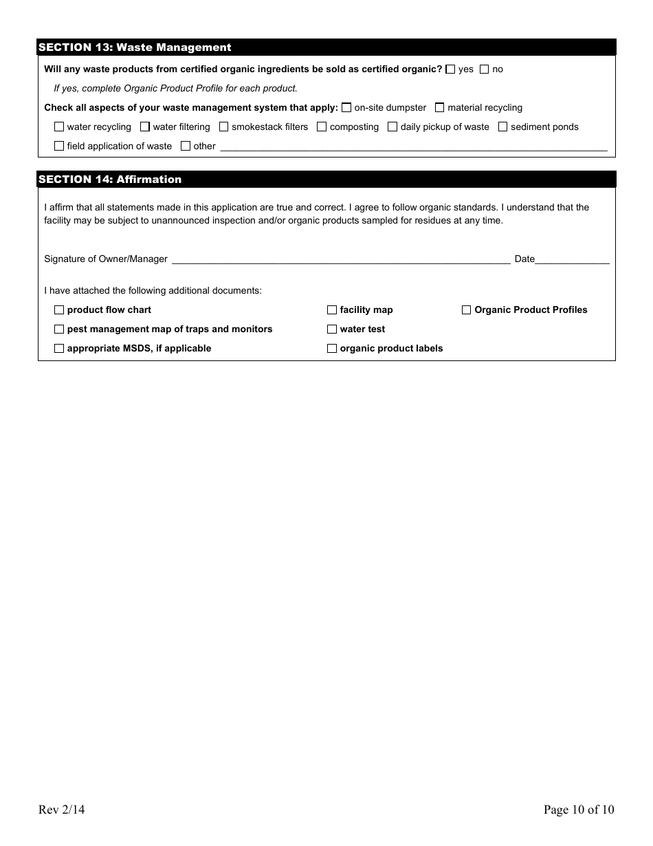 Form FS-5119 Organic Process / Handling Application - Oklahoma, Page 10