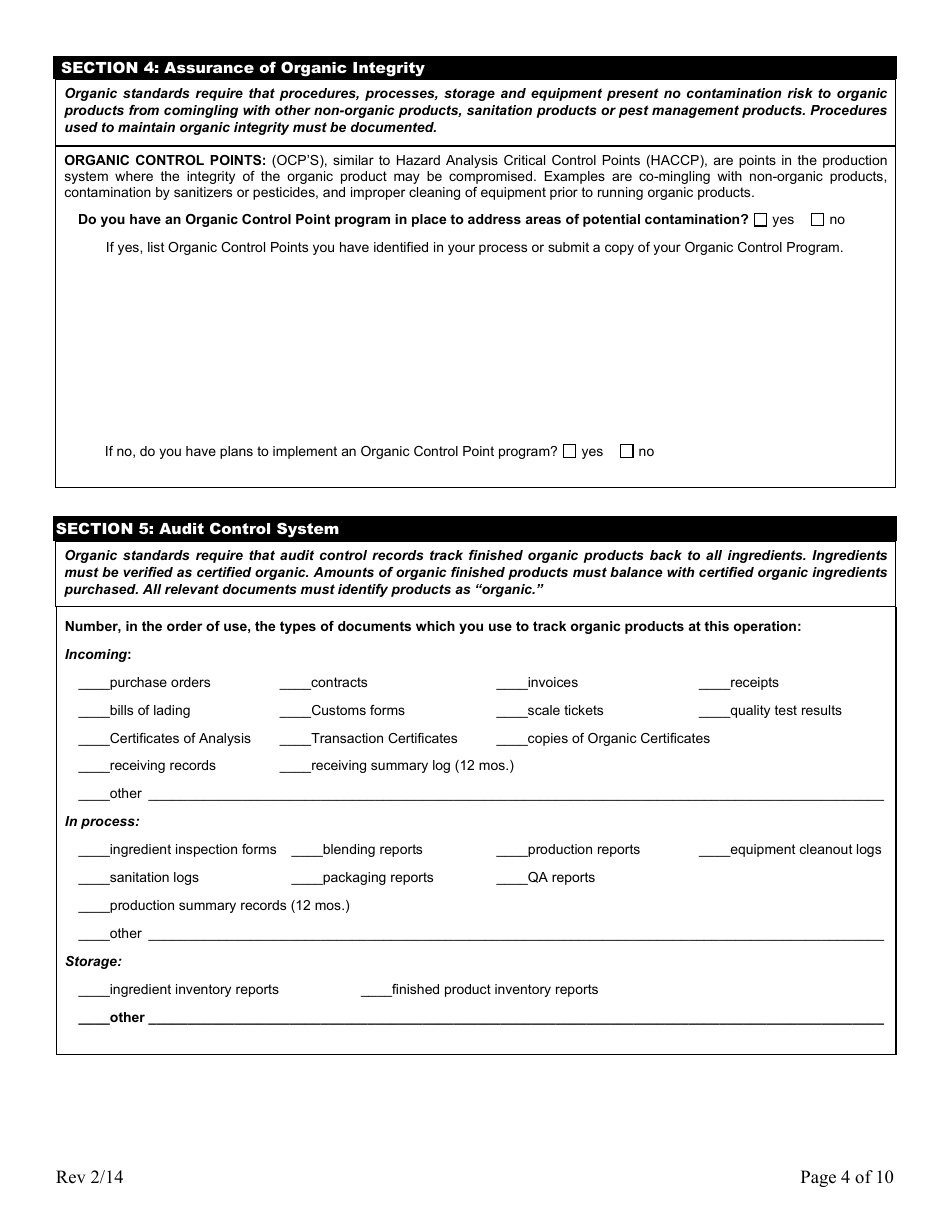 Form FS-5119 Organic Process / Handling Application - Oklahoma, Page 4