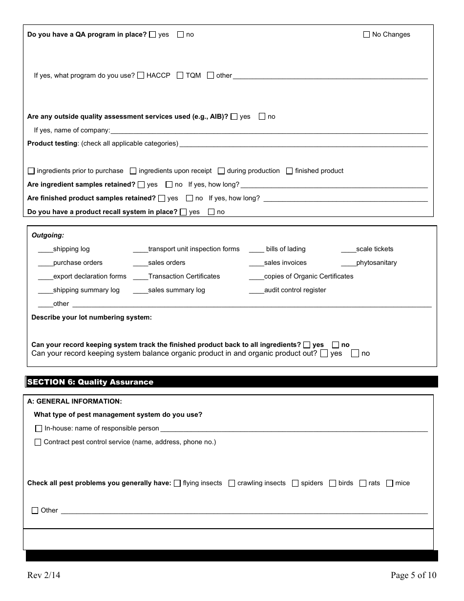 Form FS-5119 Organic Process / Handling Application - Oklahoma, Page 5