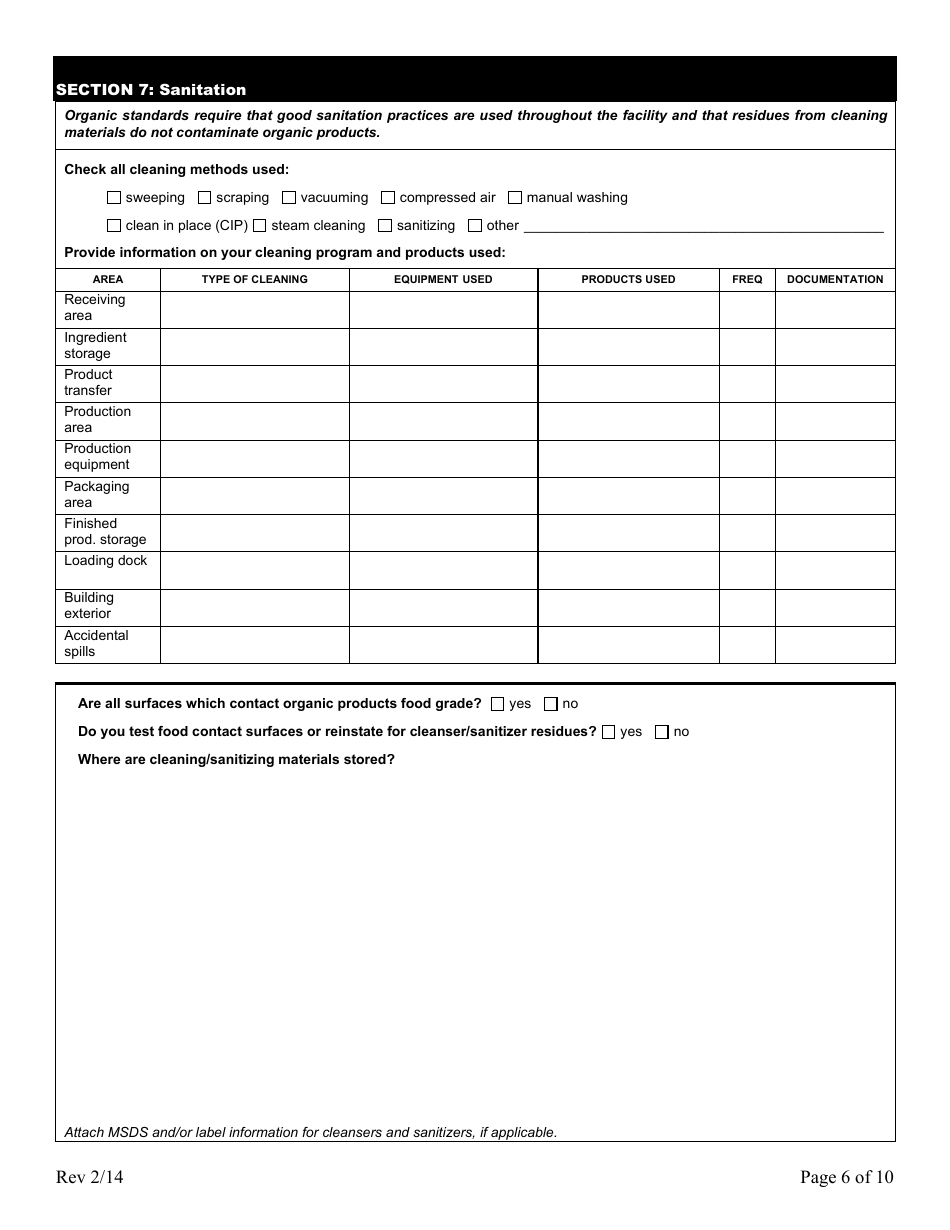 Form FS-5119 Organic Process / Handling Application - Oklahoma, Page 6