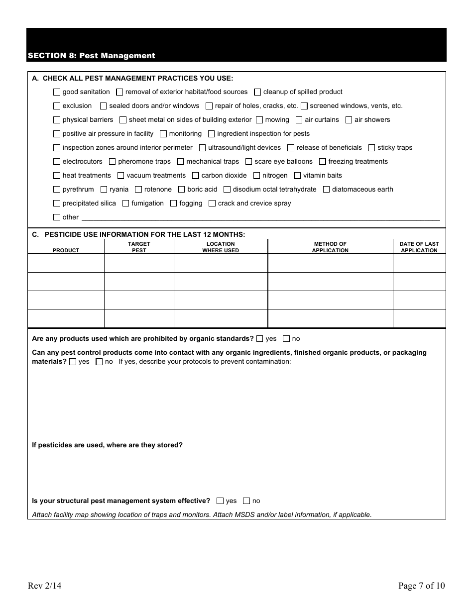 Form FS-5119 Organic Process / Handling Application - Oklahoma, Page 7