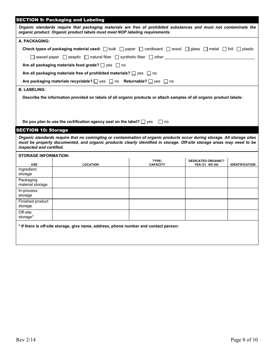 Form FS-5119 Organic Process / Handling Application - Oklahoma, Page 8