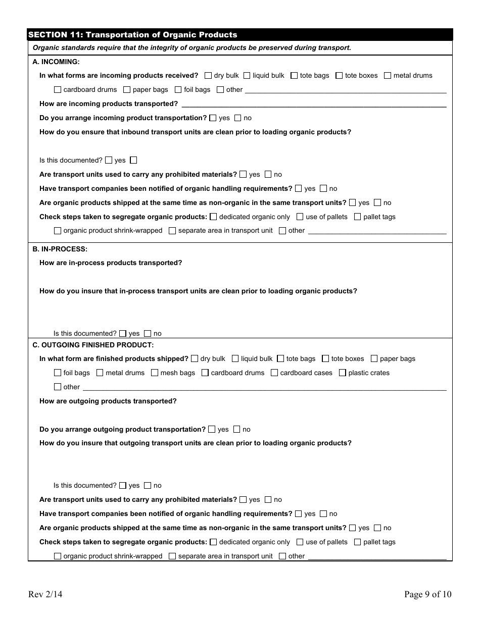 Form FS-5119 Organic Process / Handling Application - Oklahoma, Page 9