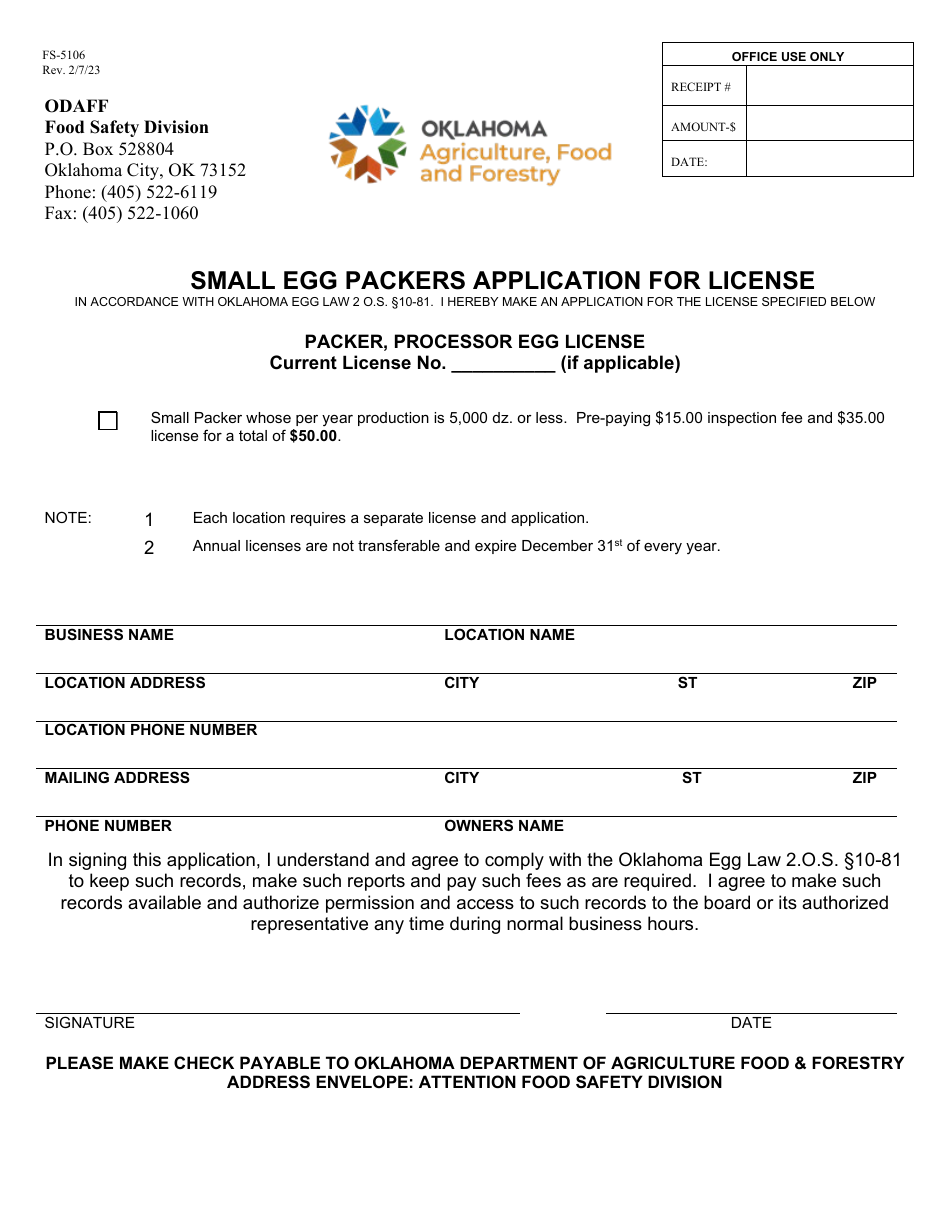 Form FS-5106 Download Fillable PDF or Fill Online Small Egg Packers ...